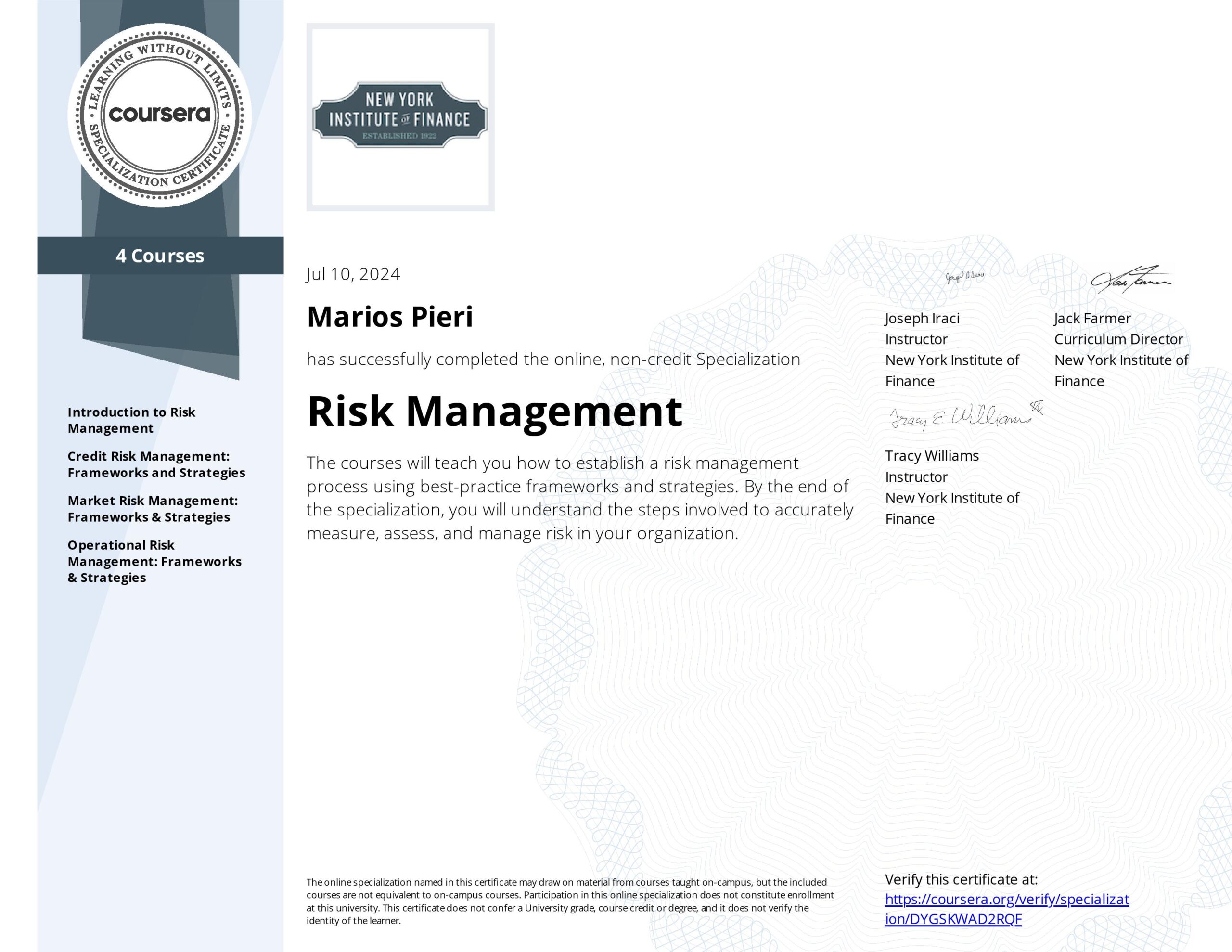 RISK MANAGEMENT SPECIALIZATION